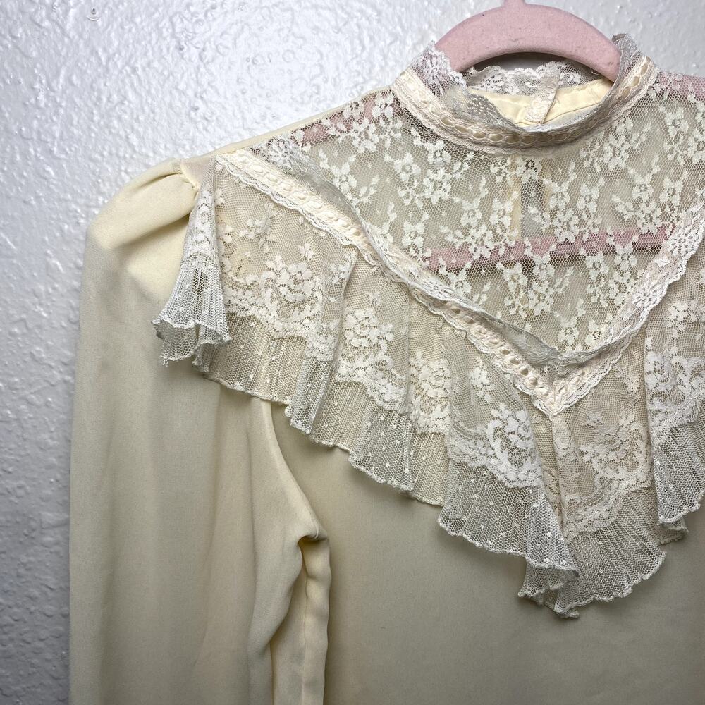 Vintage Notches White Lacy Victorian Collar Ruffle Prarie Cottage Blouse sz 7 - Picture 5 of 13